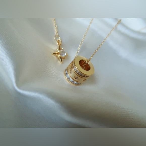 Gold Plated Rolling Barrel Pendant Necklace - Picture 3 of 13